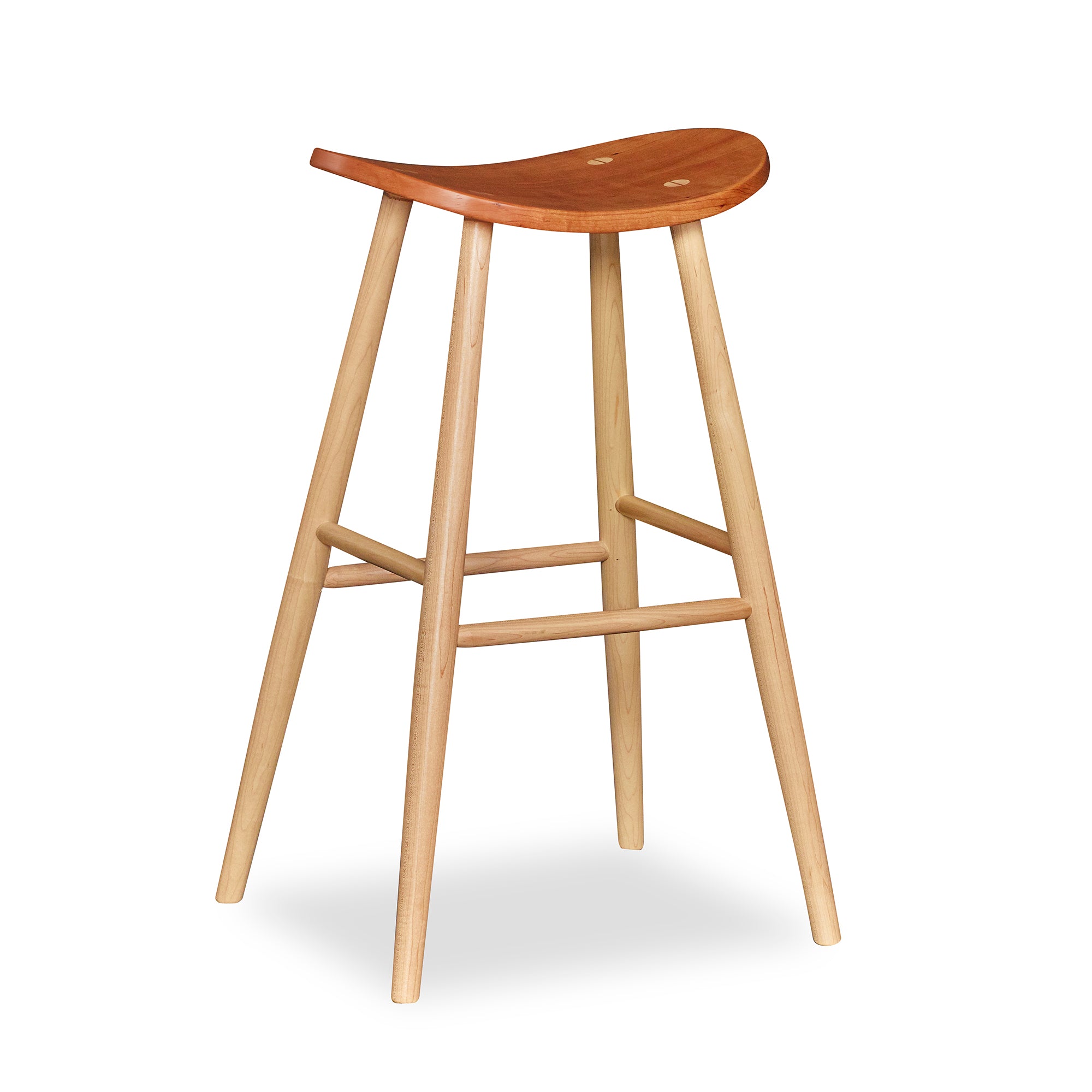 Cherry and maple bar stool with saddle seat