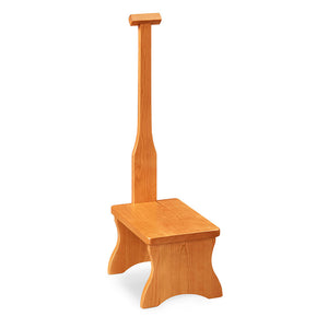 Solid cherry step stool with long handle