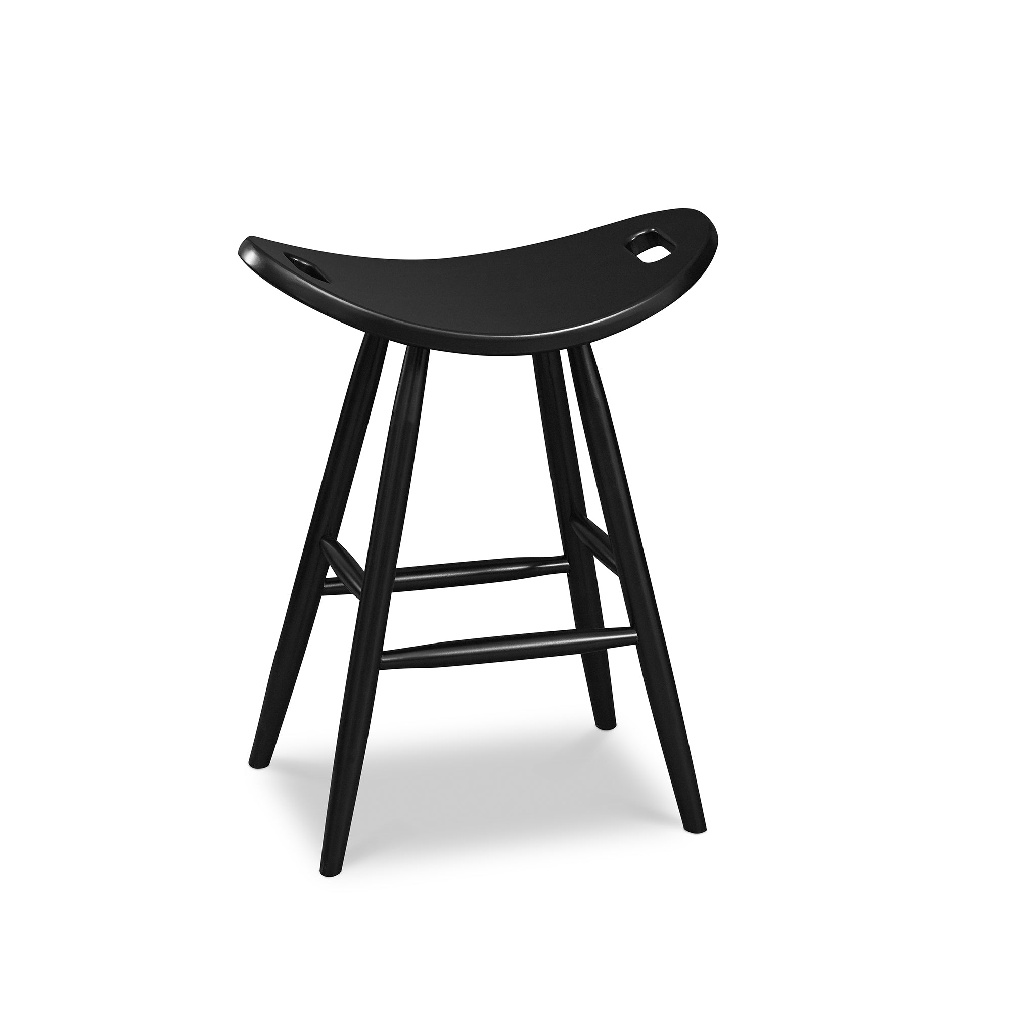 Counter height painted black saddle seat stool