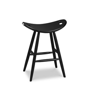 Counter height painted black saddle seat stool