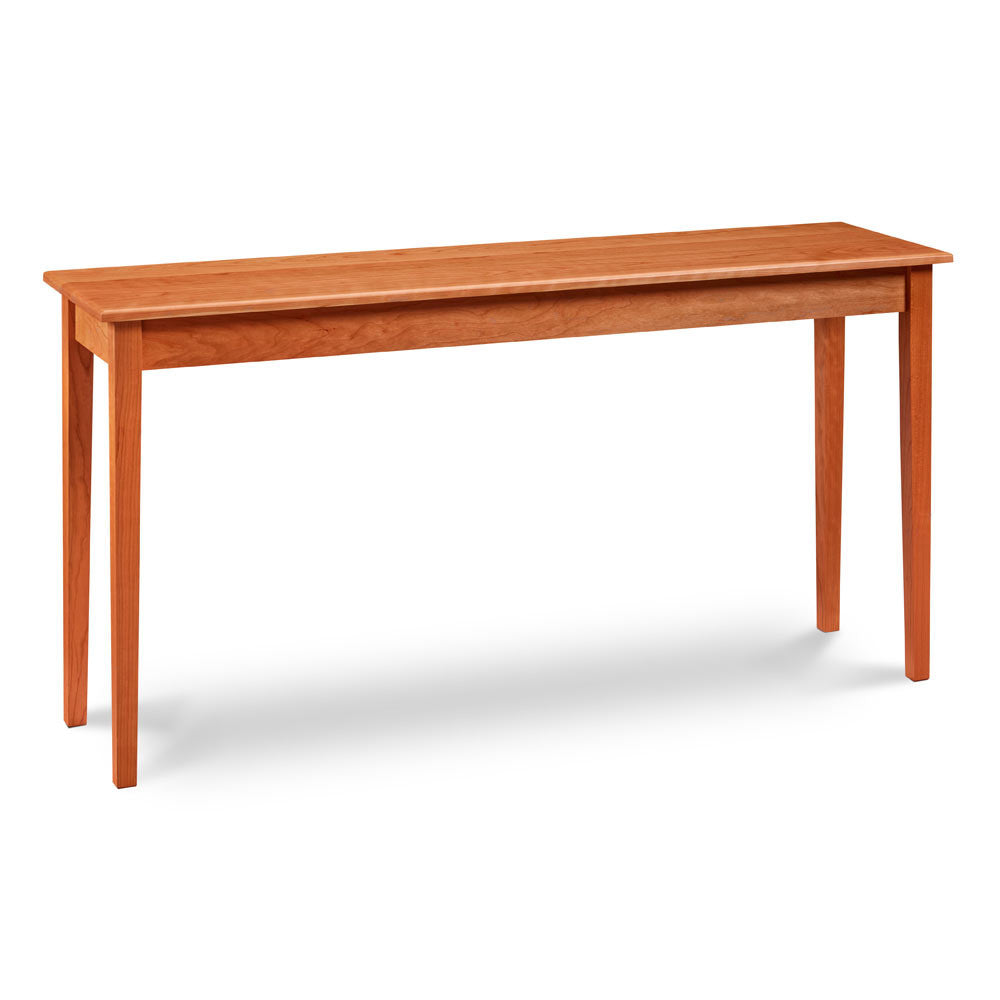 Simple wide Shaker Sofa Table, built in cherry with square tapered legs, from Maine's Chilton Furniture Co. 