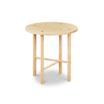 Round Scandinavian style end table with round legs in clear maple