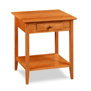 Simple square Shaker Side Table, built in cherry with drawer, low shelf and square tapered legs