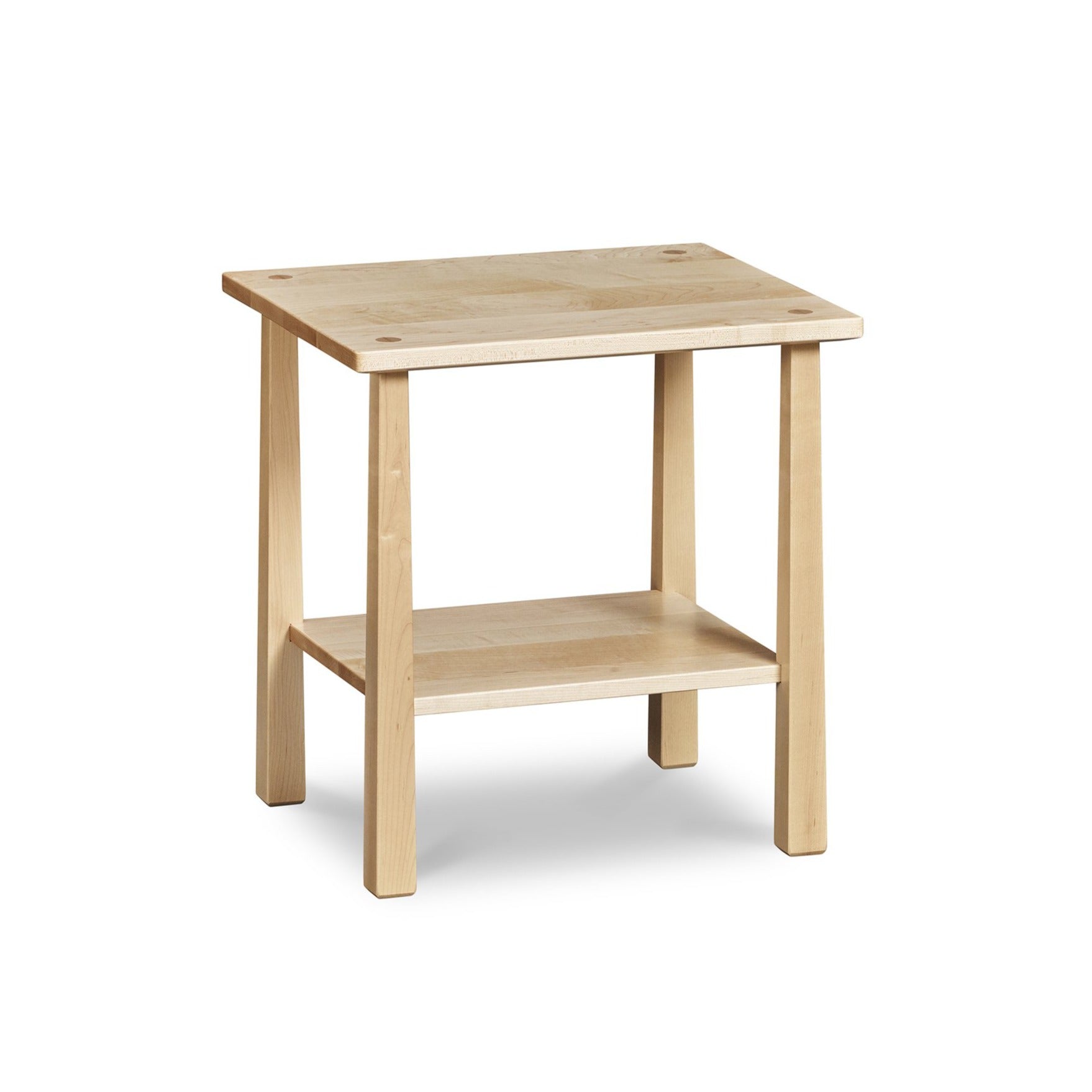 Kittery End Table with low shelf in solid maple with square reverse tapered legs