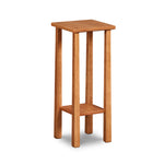 Small square Kittery Plant Stand with low shelf in solid cherry wood with square reverse tapered legs