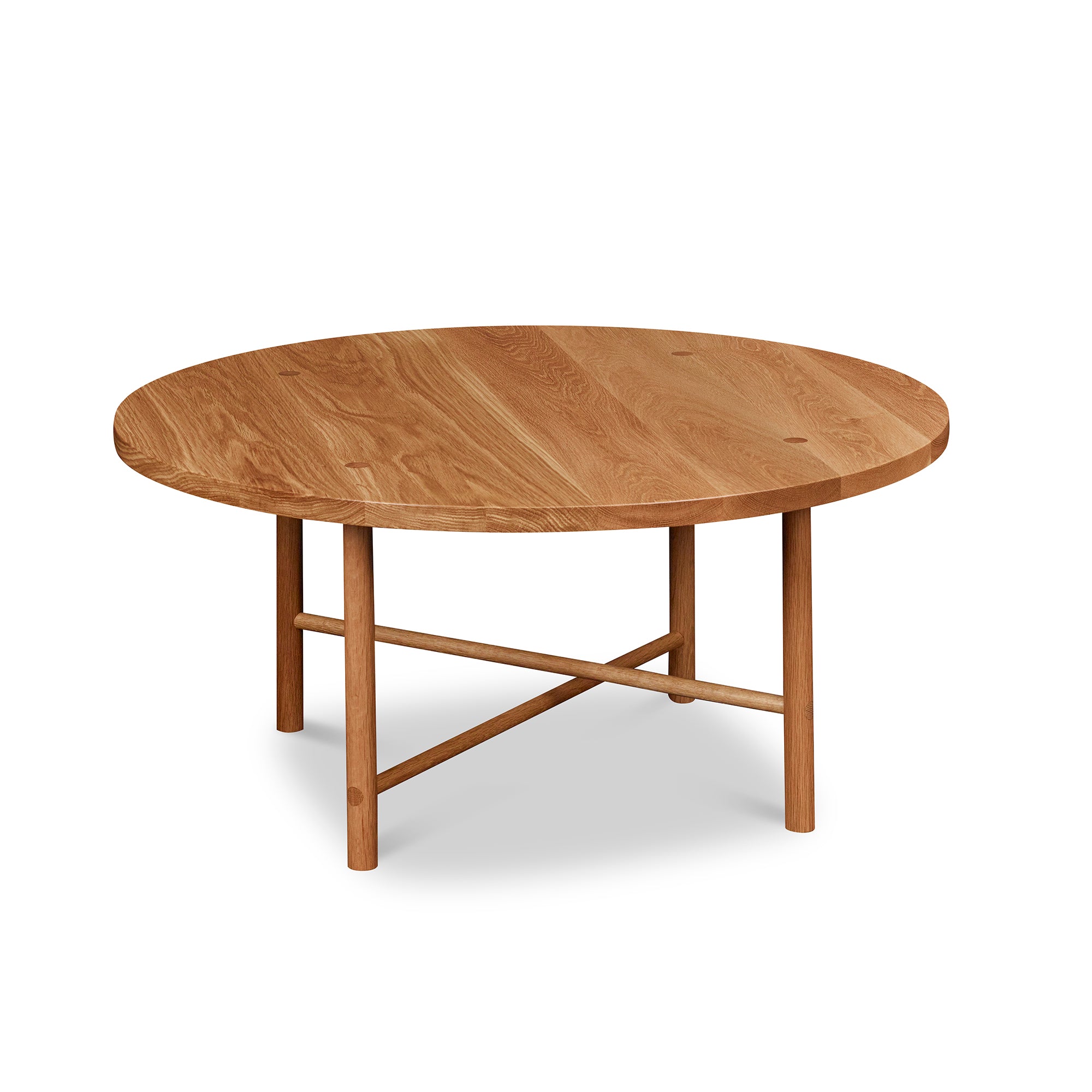Round Scandinavian style coffee table with round legs in white oak