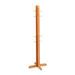Cherry wood coat hanger with cross base and wooden Shaker mushroom pegs