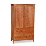 Classic solid cherry wood Shaker wardrobe with two drawers and two doors, from Maine's Chilton Furniture Co.