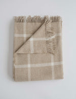Soft cream checker patterned merino throw blanket