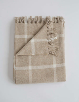 Soft cream checker patterned merino throw blanket
