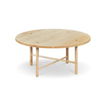 Round Scandinavian style coffee table with round legs in clear maple