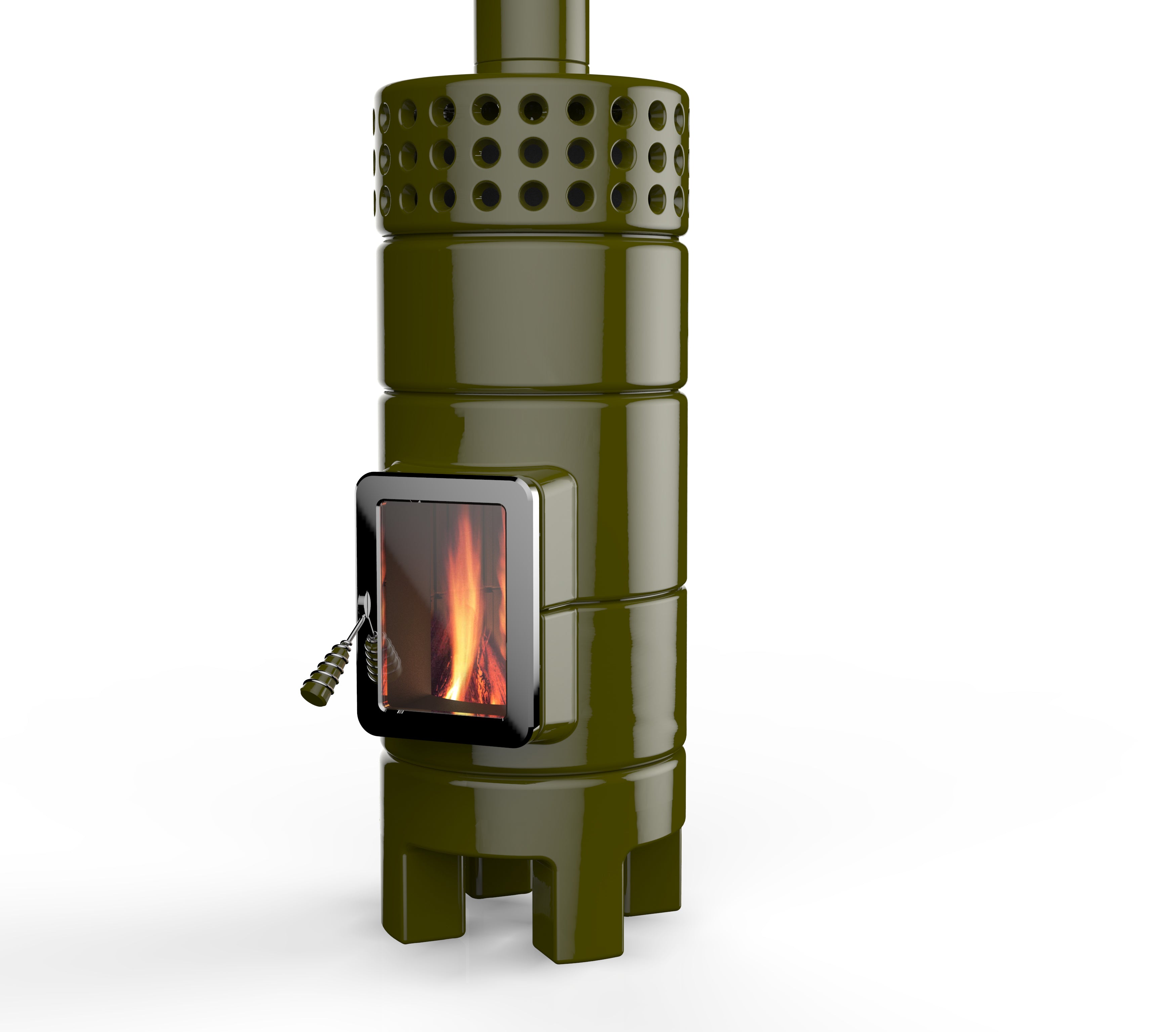Modern Scandinavian Style wood-burning stove, in green