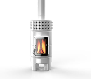 Modern Scandinavian Style wood-burning stove, in white