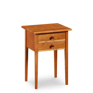 Shaker style, two drawer lamp stand with square tapered legs in cherry wood, from Maine's Chilton Furniture Co.