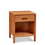 Modern one drawer bedroom storage nightstand in cherry, and horizontal pulls in walnut, from Maine's Chilton Furniture Co. 